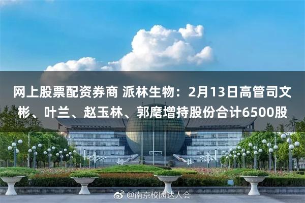 网上股票配资券商 派林生物：2月13日高管司文彬、叶兰、赵玉林、郭麾增持股份合计6500股