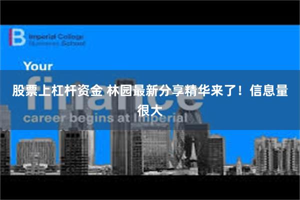 股票上杠杆资金 林园最新分享精华来了！信息量很大