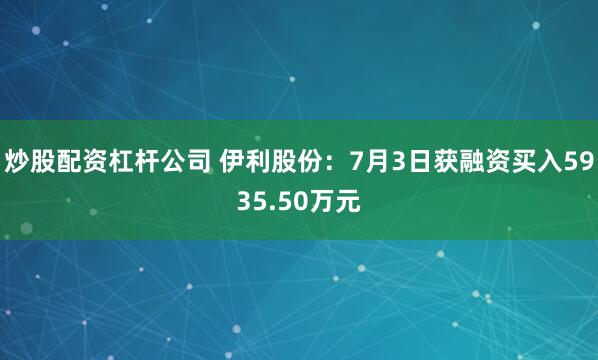 炒股配资杠杆公司 伊利股份：7月3日获融资买入5935.50万元